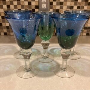 4 Vintage Artland 16oz Blue and Green Water/Wine Goblets